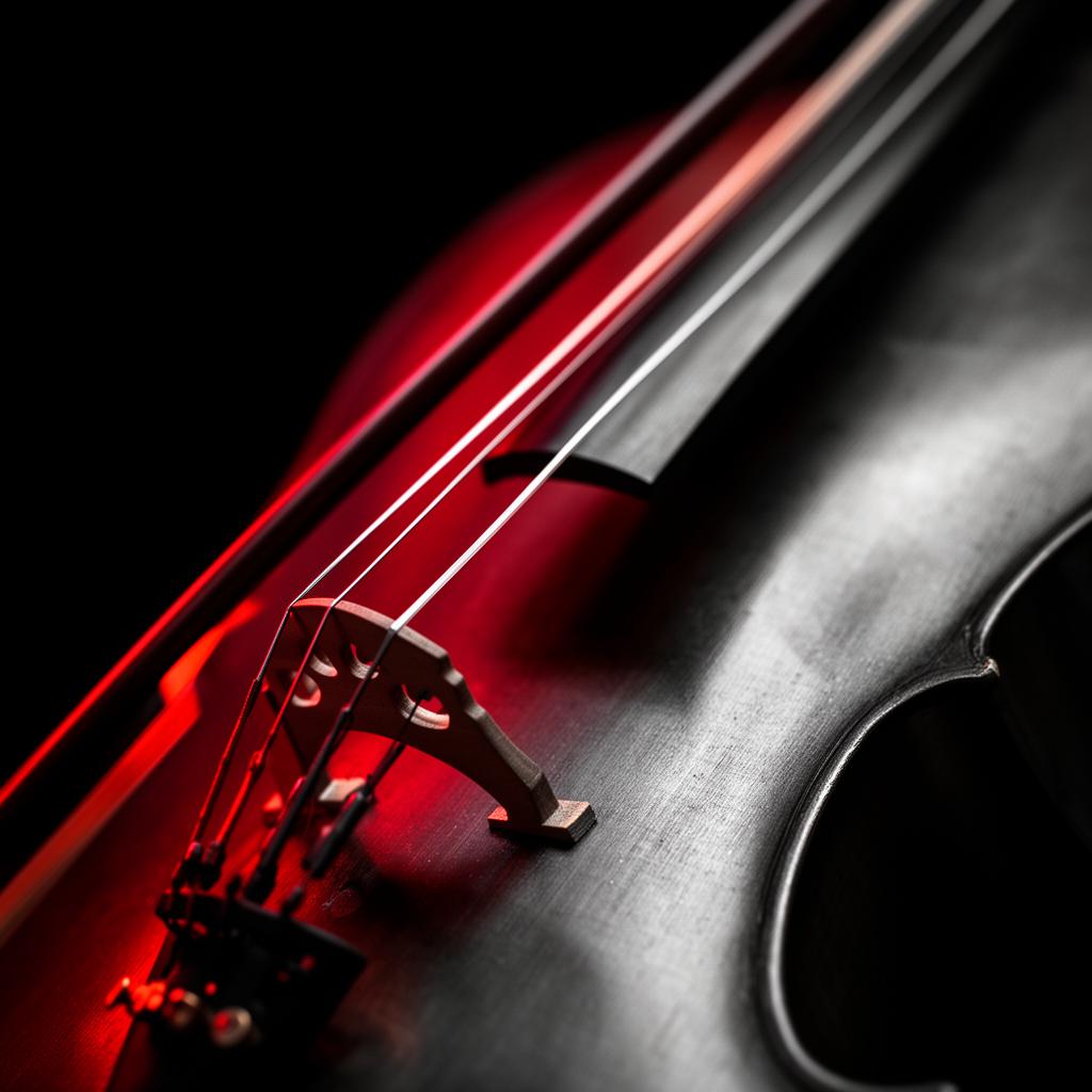 Cello strings under red light